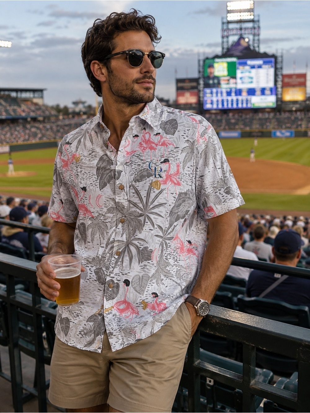 Tommy Bahama Gray and Pink Casual Colorado Rockies Button Down Shirt
